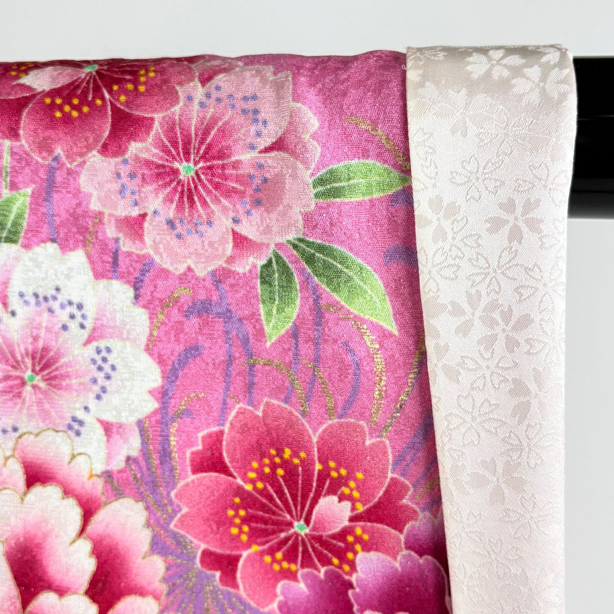 【美品】振袖禮服 身長168cm 袖長75cm L 雙層 草花紋紋 垂枝櫻 金銀彩 刺繡 粉紅 純蠶絲 逸品級