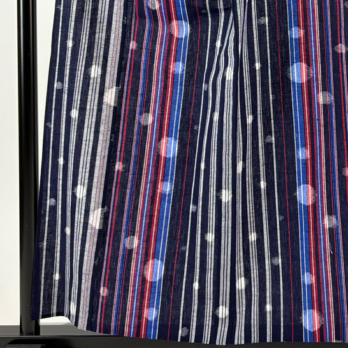 【美品】 紬織 身長157cm 袖長65.5cm M 單層 久留米絣 證明書附 縱條 幾何圖案 深藍 棉 逸品級