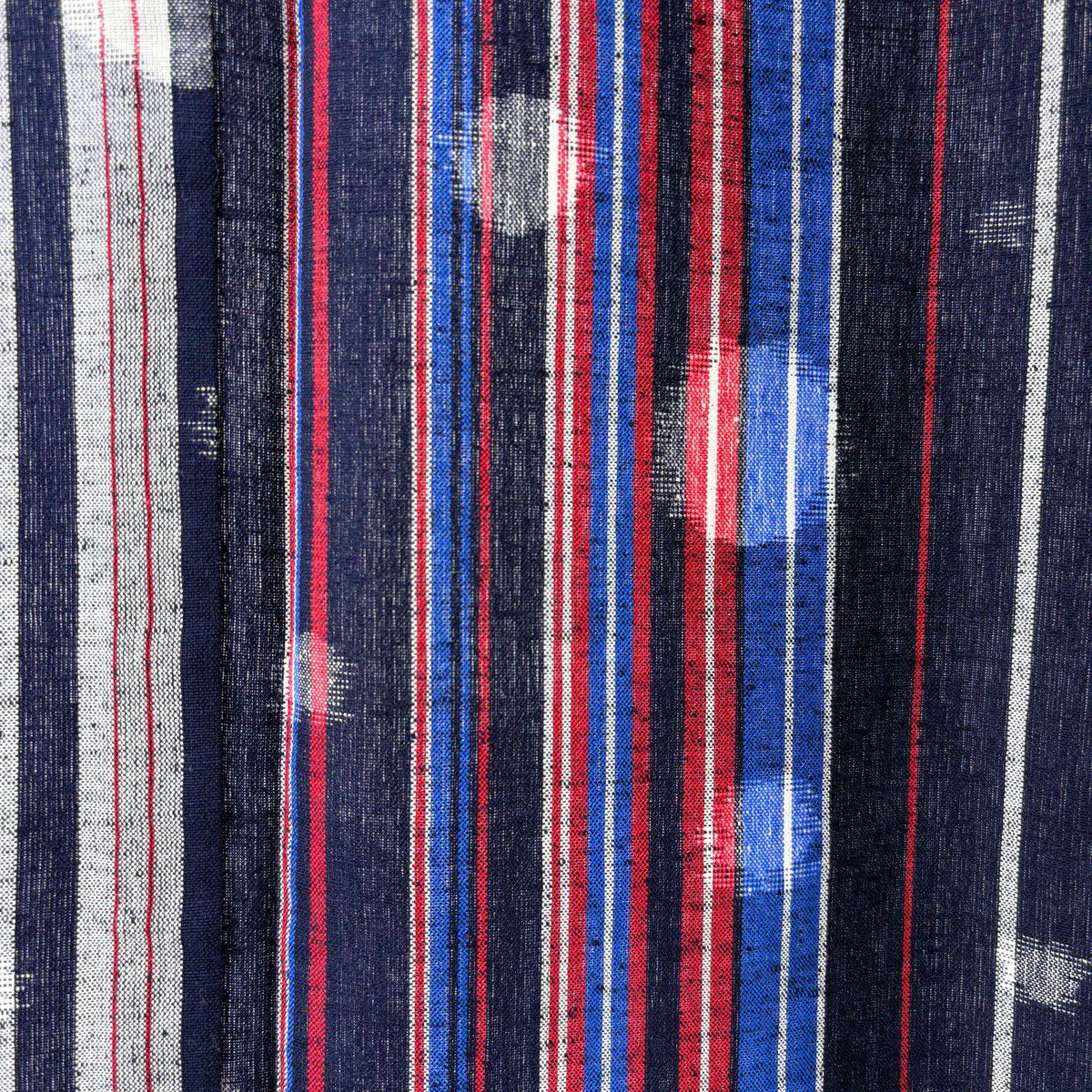 【美品】 紬織 身長157cm 袖長65.5cm M 單層 久留米絣 證明書附 縱條 幾何圖案 深藍 棉 逸品級