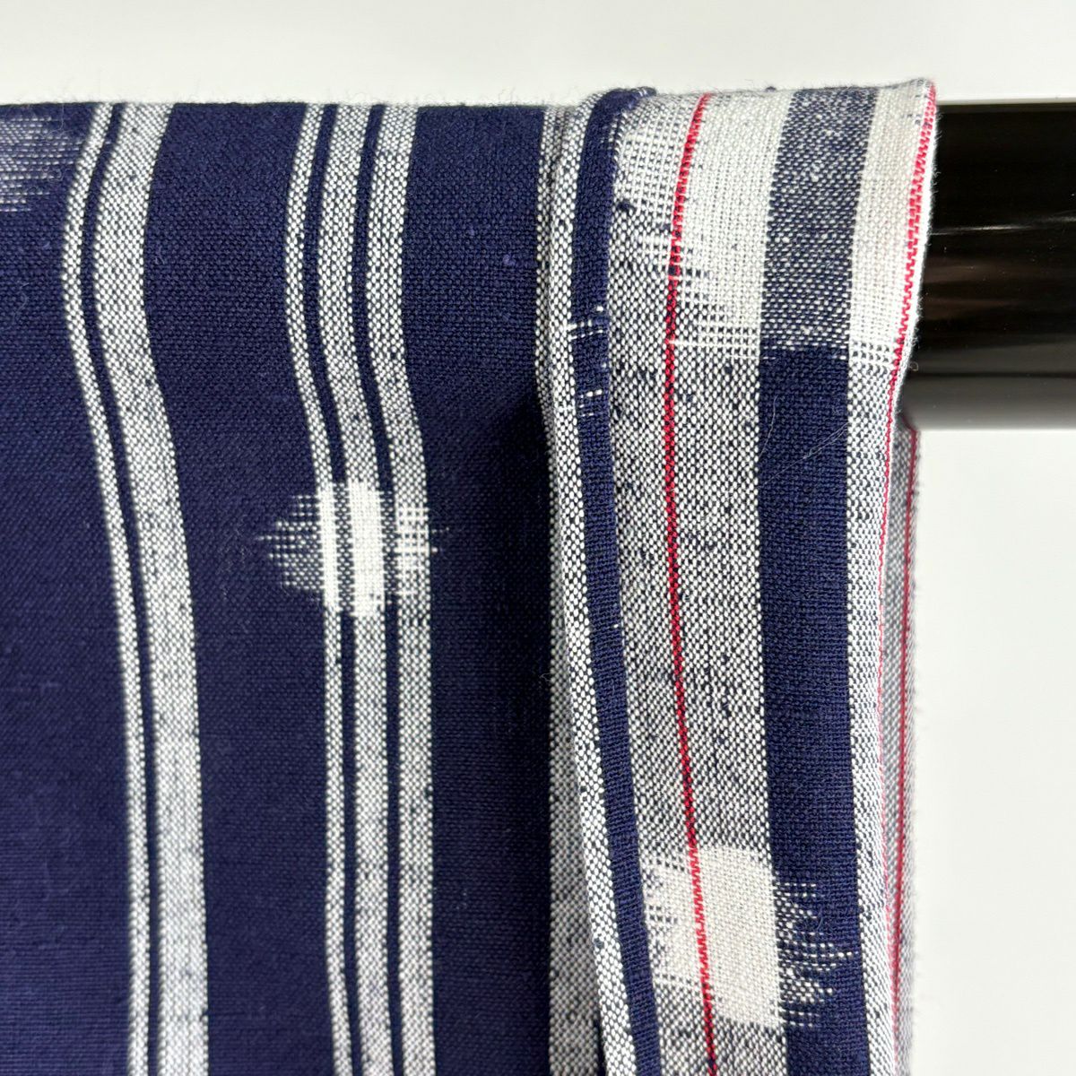 【美品】 紬織 身長157cm 袖長65.5cm M 單層 久留米絣 證明書附 縱條 幾何圖案 深藍 棉 逸品級