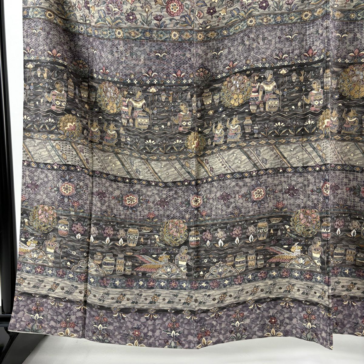 【美品】訪問服 身長162.5cm 袖長66.5cm M 雙層 落款あり コプト花紋 器物 刺繡 金線 灰紫 純蠶絲 逸品級