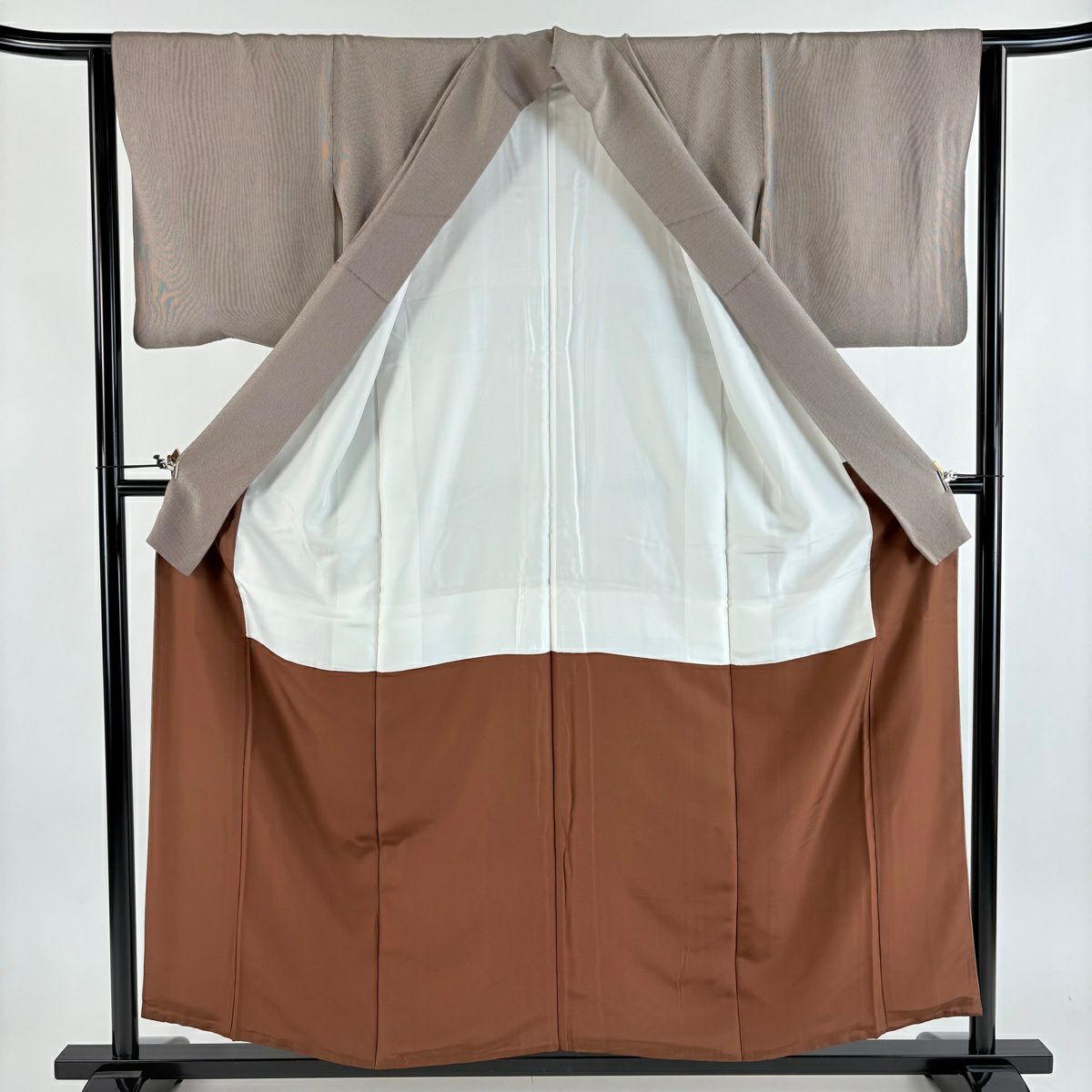 【美品】 江戶小紋 身長156cm 袖長63cm S 雙層 萬筋 茶 純蠶絲 名品級 一つ紋