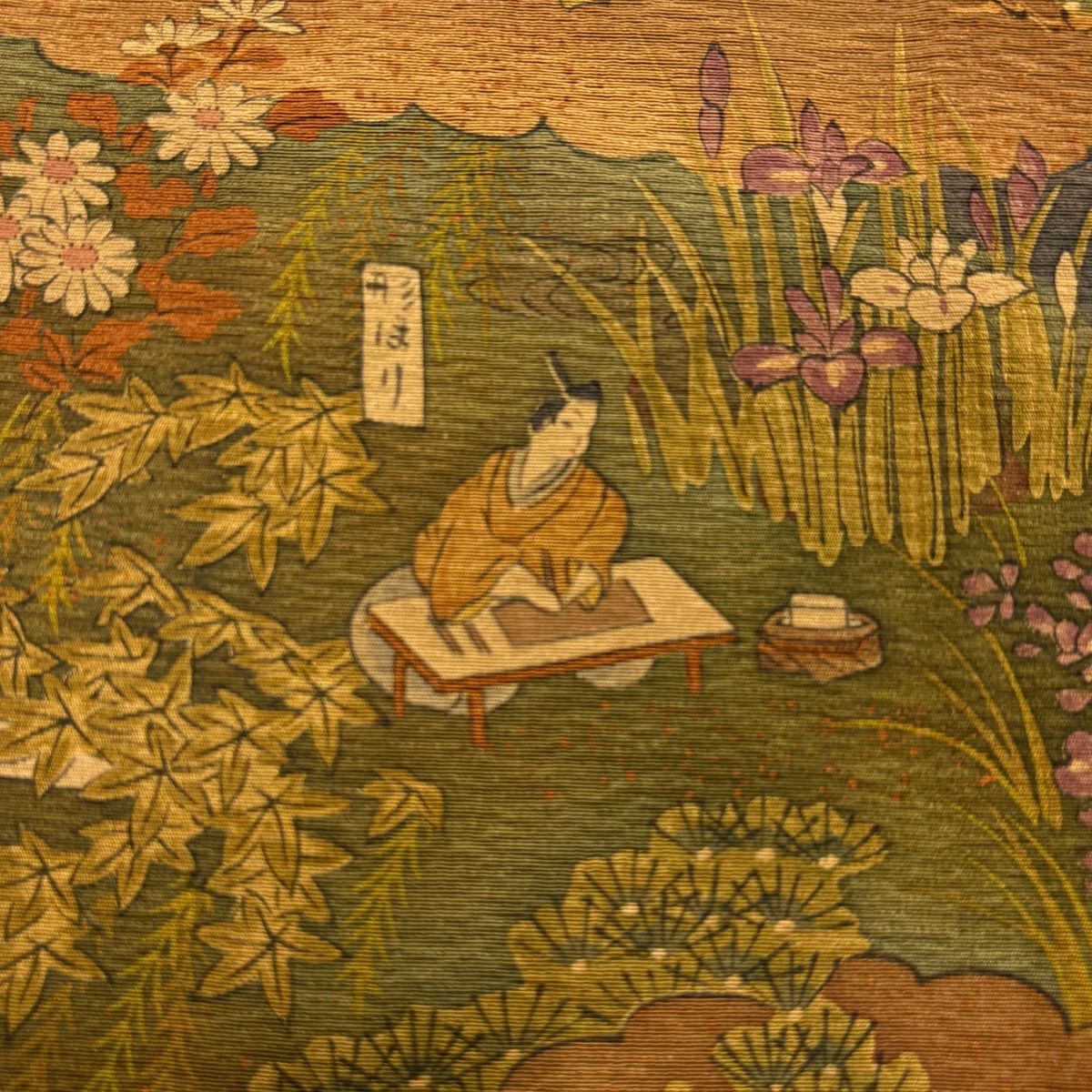 【美品】訪問服 身長162cm 袖長65cm M 雙層 樽本伊勢蔵 落款あり 人物 草花紋紋 漸層 茶 純蠶絲 名品級