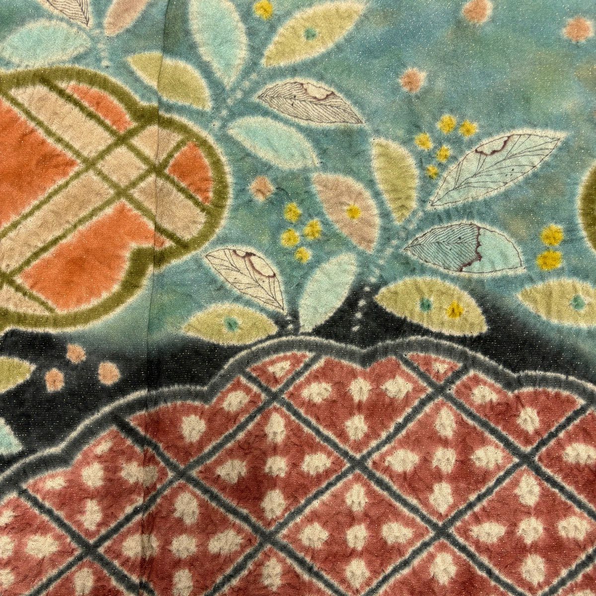 【美品】訪問服 身長161.5cm 袖長66.5cm M 雙層 落款あり 雲文 葉柄 金通し 絞染 墨色 純蠶絲 名品級