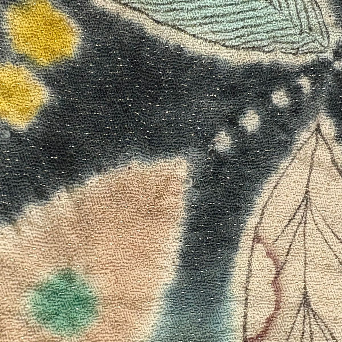 【美品】訪問服 身長161.5cm 袖長66.5cm M 雙層 落款あり 雲文 葉柄 金通し 絞染 墨色 純蠶絲 名品級
