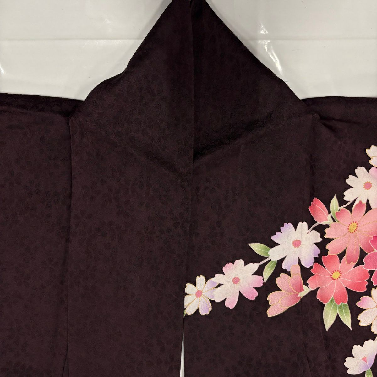 【美品】振袖禮服 身長161.5cm 袖長66cm M 雙層 大和 枝花 手毬 金絲 金銀彩 焦茶 純蠶絲 名品級