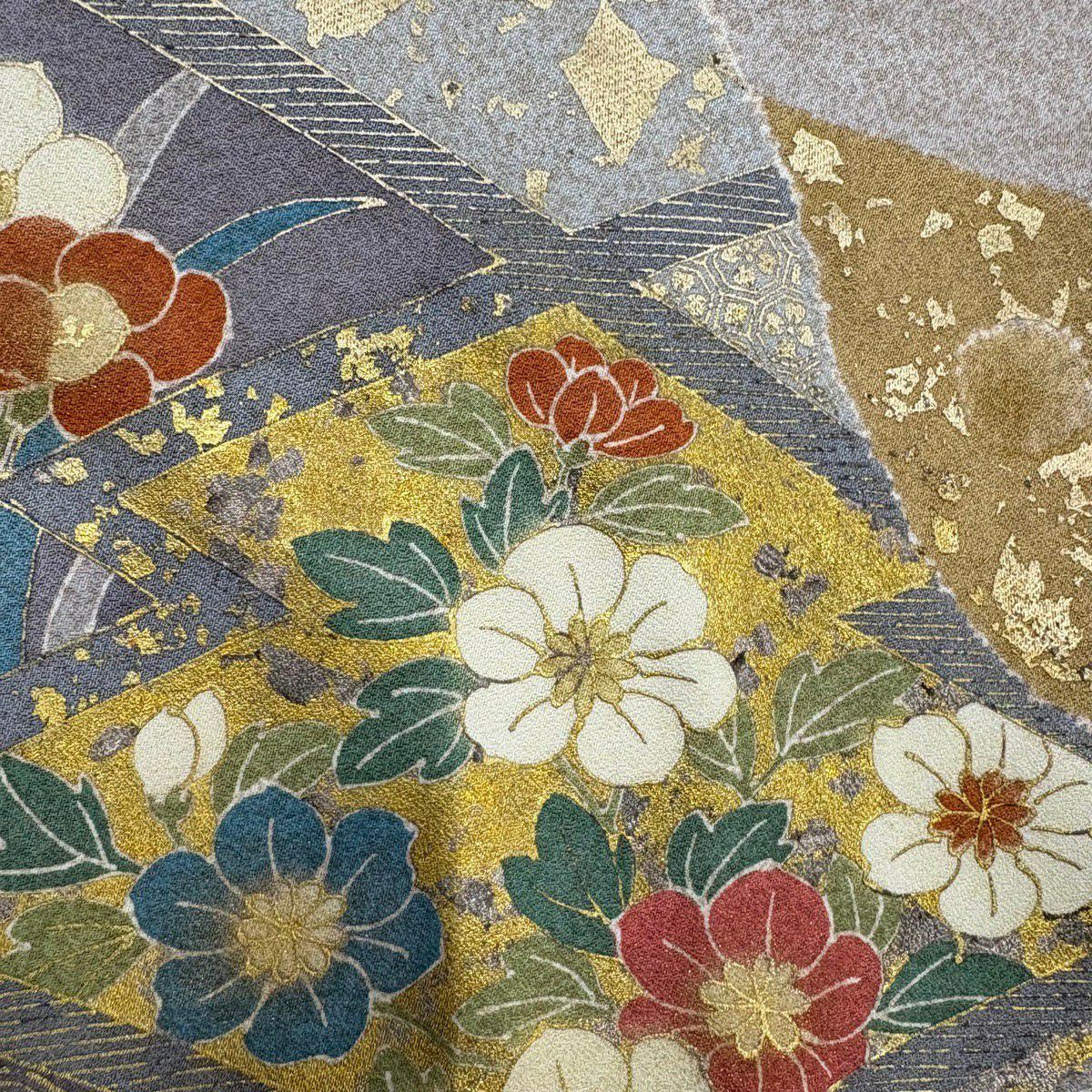 訪問服 身長161.5cm 袖長63cm S 雙層 落款あり 草花紋紋 松樹皮菱 金銀彩 淺茶 純蠶絲 名品級