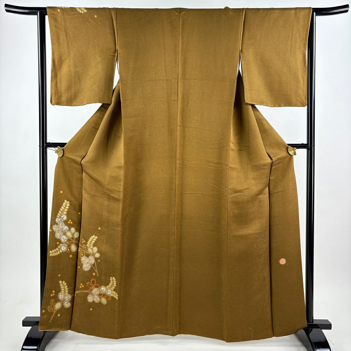 【美品】 付下 身長164cm 袖長63cm S 雙層 久保田一竹子工房 落款あり 藤 金通金絞染 茶 純蠶絲 逸品級