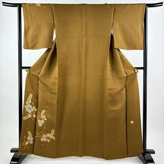 【美品】 付下 身長164cm 袖長63cm S 雙層 久保田一竹子工房 落款あり 藤 金通金絞染 茶 純蠶絲 逸品級