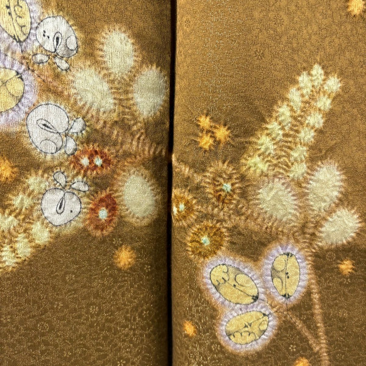 【美品】 付下 身長164cm 袖長63cm S 雙層 久保田一竹子工房 落款あり 藤 金通金絞染 茶 純蠶絲 逸品級