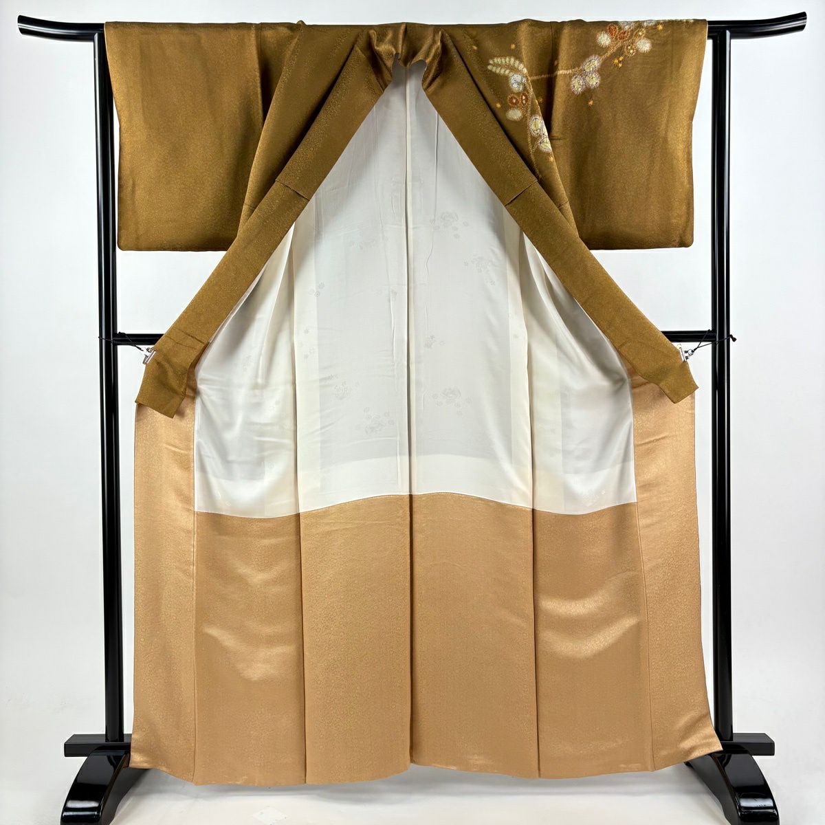【美品】 付下 身長164cm 袖長63cm S 雙層 久保田一竹子工房 落款あり 藤 金通金絞染 茶 純蠶絲 逸品級
