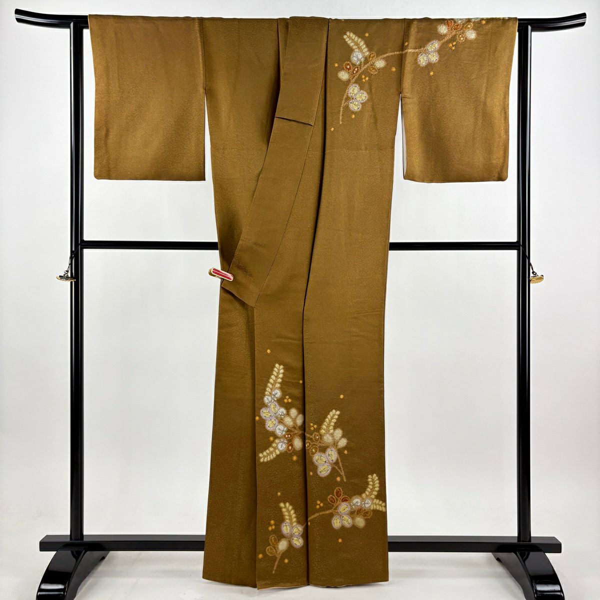【美品】 付下 身長164cm 袖長63cm S 雙層 久保田一竹子工房 落款あり 藤 金通金絞染 茶 純蠶絲 逸品級