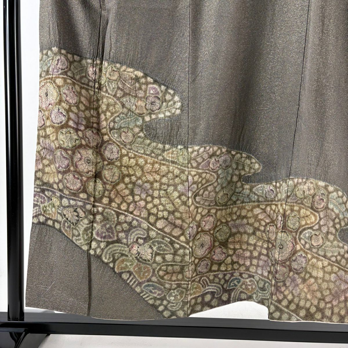 【美品】訪問服 身長154cm 袖長65.5cm M 雙層 樋熊哲也 落款あり 辻花染 流水 金通 灰綠 純蠶絲 逸品級