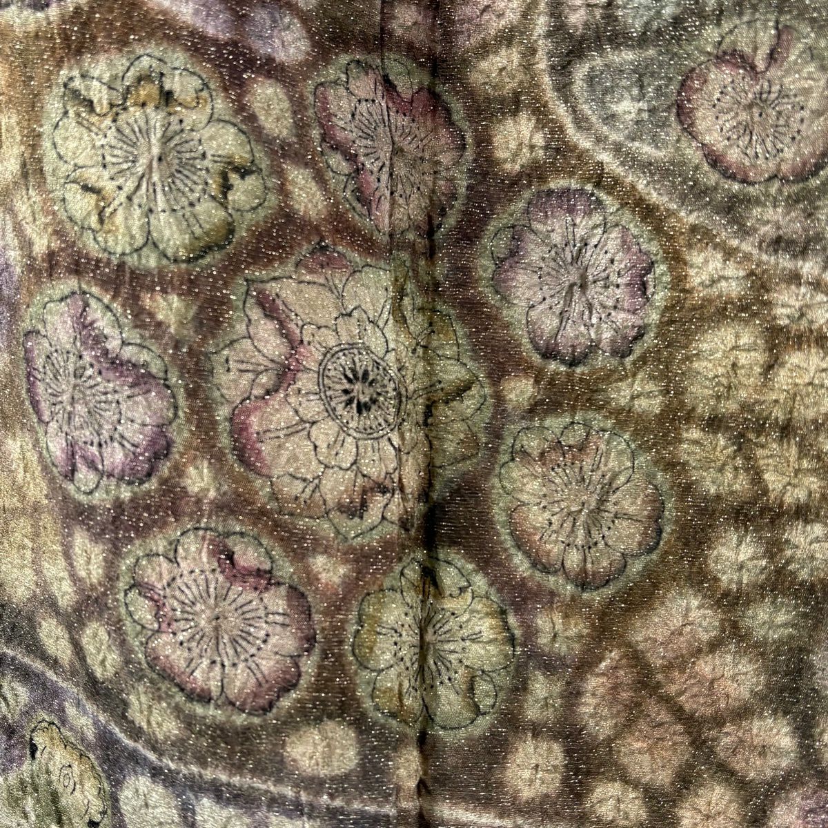 【美品】訪問服 身長154cm 袖長65.5cm M 雙層 樋熊哲也 落款あり 辻花染 流水 金通 灰綠 純蠶絲 逸品級