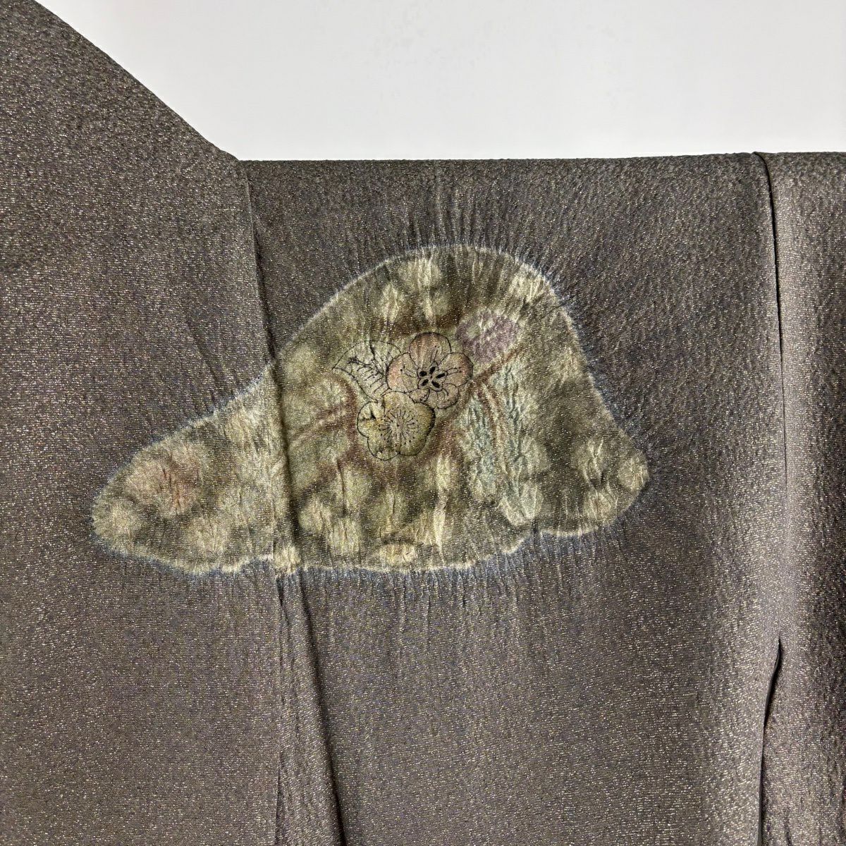 【美品】訪問服 身長154cm 袖長65.5cm M 雙層 樋熊哲也 落款あり 辻花染 流水 金通 灰綠 純蠶絲 逸品級