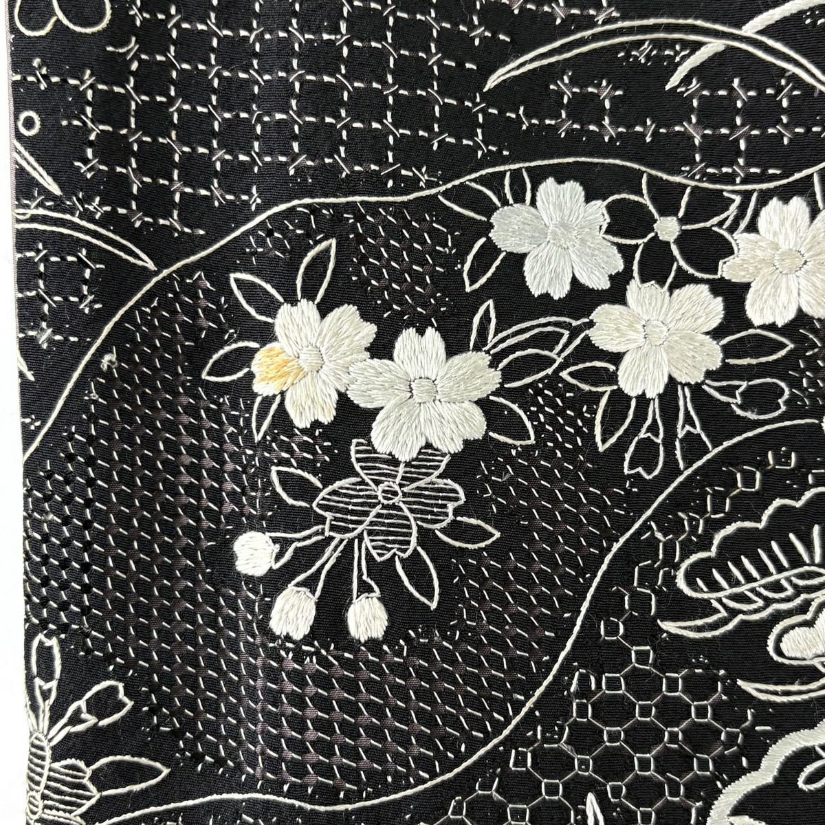 訪問服 身長156cm 袖長63cm S 雙層 雪輪 松樹竹子梅花 刺繡 黑 純蠶絲 逸品級