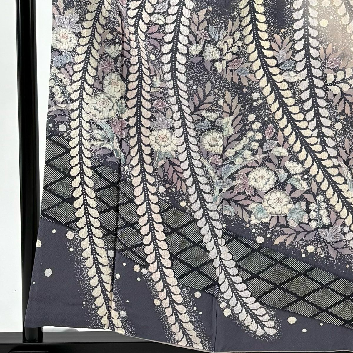訪問服 身長157cm 袖長64.5cm M 雙層 翠山工房 落款あり 辻花染 菱格子 染分 ぼかし 灰紫 純蠶絲 逸品級