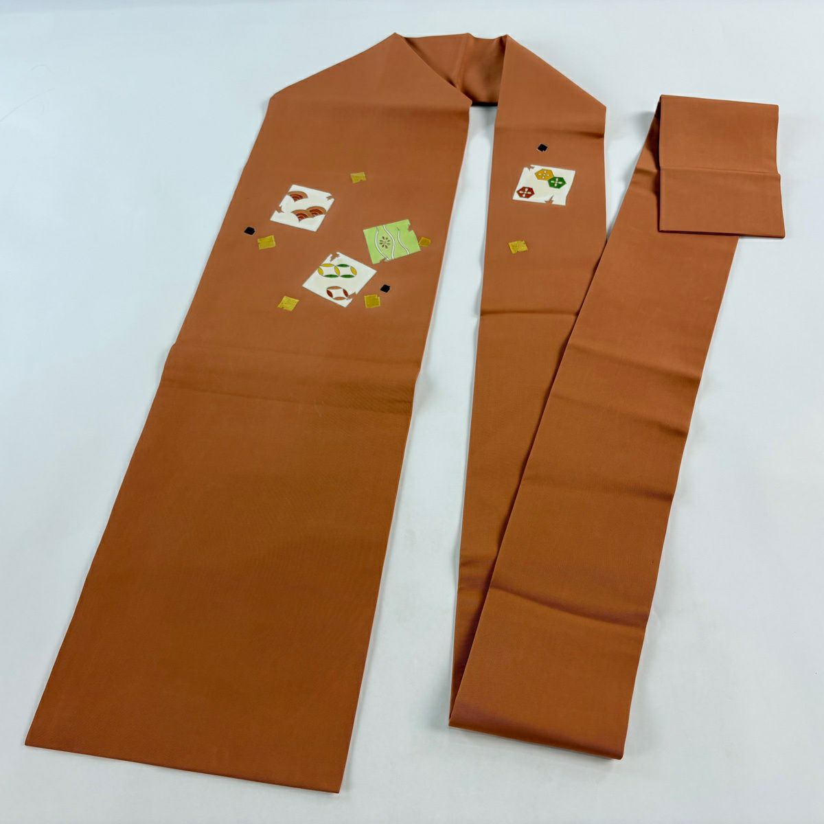 名古屋帶 逸品級 七寶 破裂色紙 金銀彩 橙色 純蠶絲