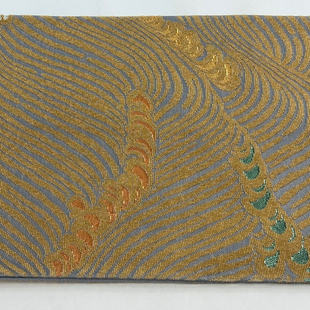 【美品】 袋帶 名品級 花井幸子 落款あり 波頭 金華山織 金糸 青灰 六通 純蠶絲