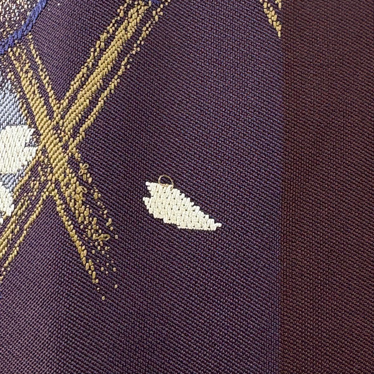 【美品】 袋帶 名品級 坂東三津五郎 落款 花布季 やまと 樱花楓 菱格子 金絲 紫 六通 純蠶絲