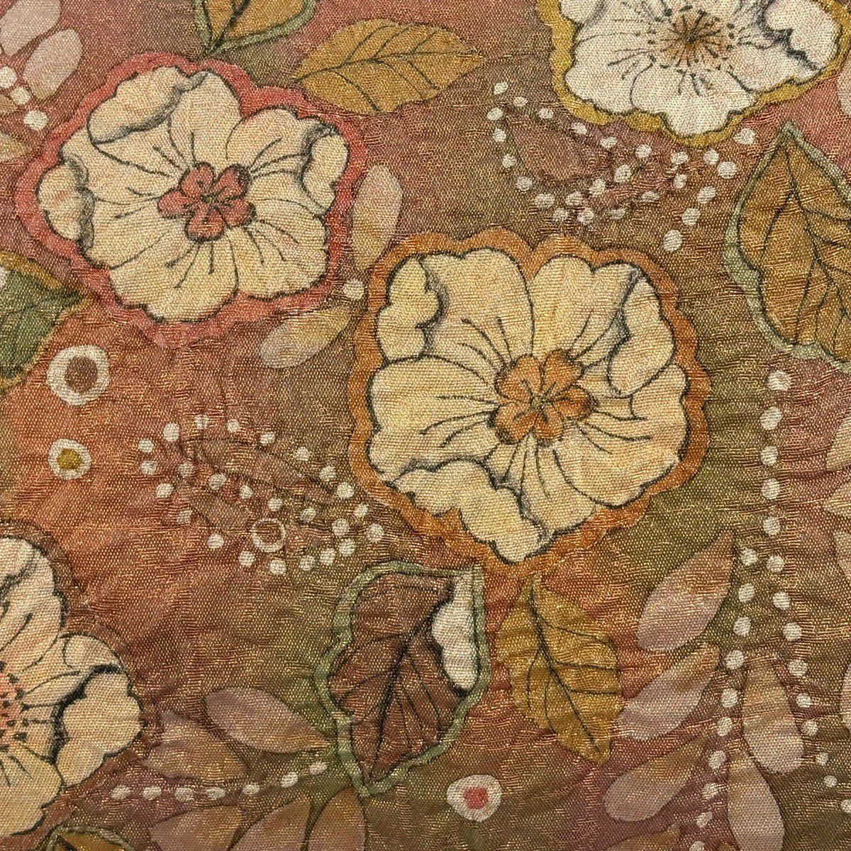 【美品】 袋帶 名品級 附落款 辻花染 金絲 金金箔 紅紫 お太鼓圖案 純蠶絲