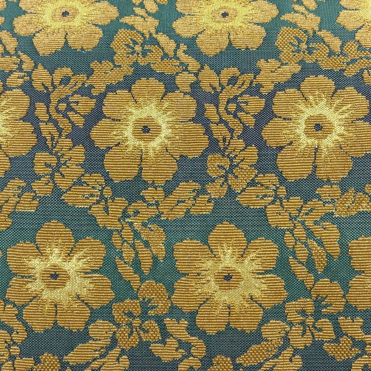 【美品】 袋帶 名品級 能衣唐花紋樣 花 龜甲 金絲 輪奈織 薄綠 全通 純蠶絲