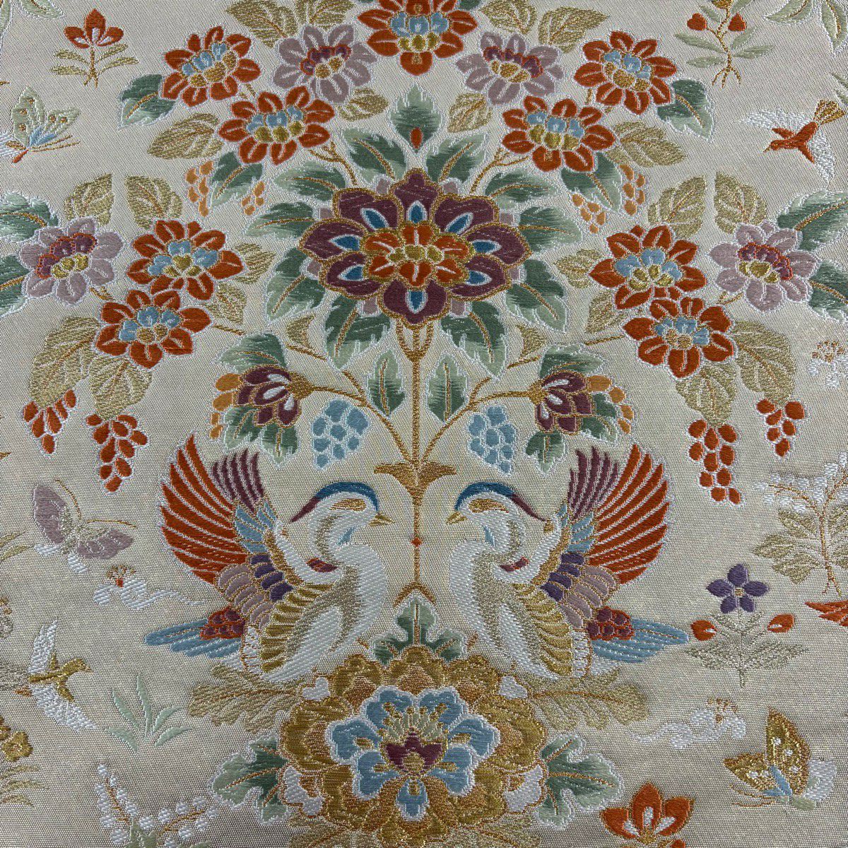 袋帶 名品級 落款あり 本家加納 關西仕立 樹下鳥獸文 草花紋 金絲 金金箔 金色 六通 純蠶絲