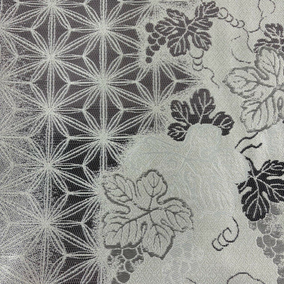 【美品】 袋帶 名品級 葡萄唐草紋 麻葉 奶油色 全通 純蠶絲