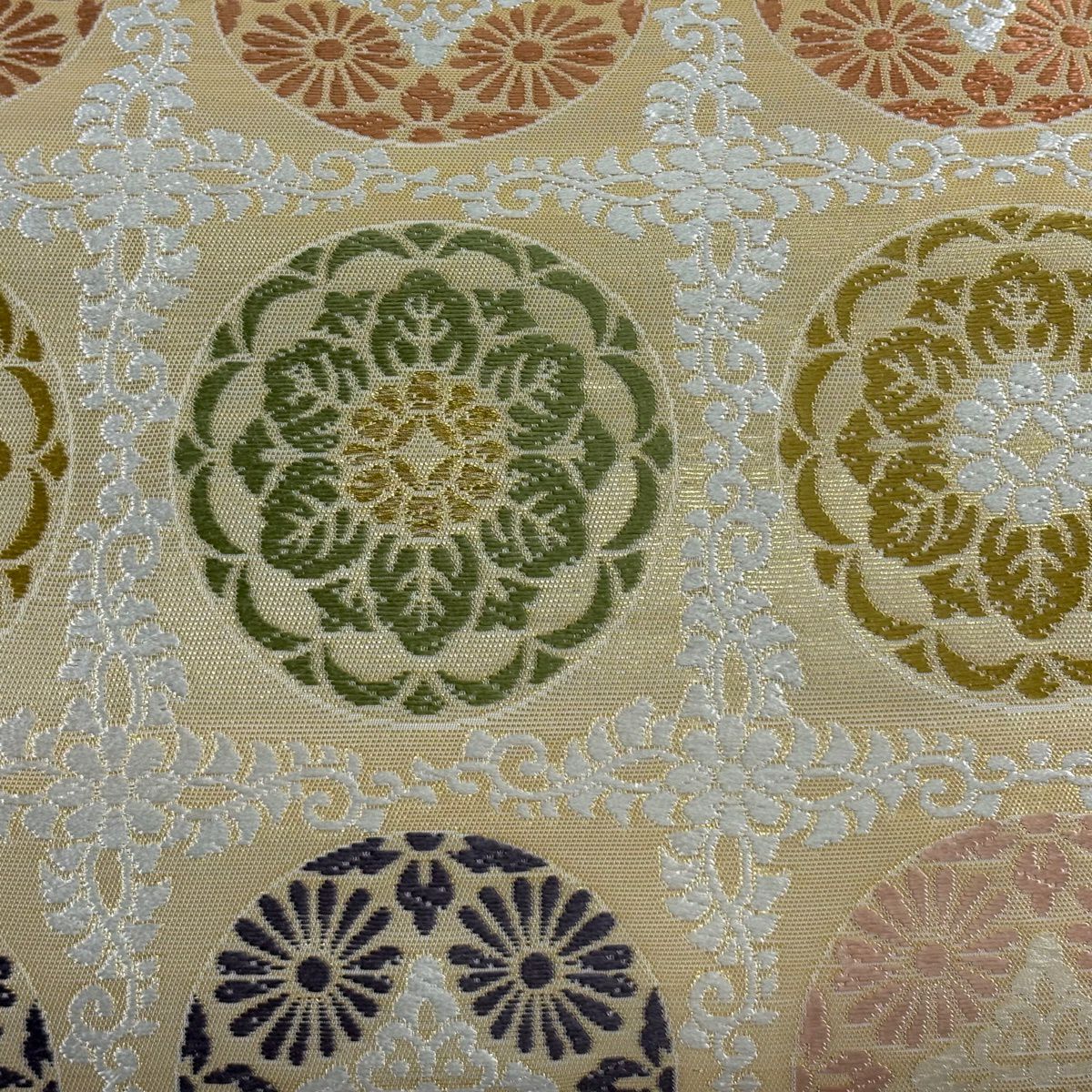 【美品】 袋帶 名品級 貝紫 小石丸 浮線綾文 華紋 金金箔 唐織 金色 六通 純蠶絲