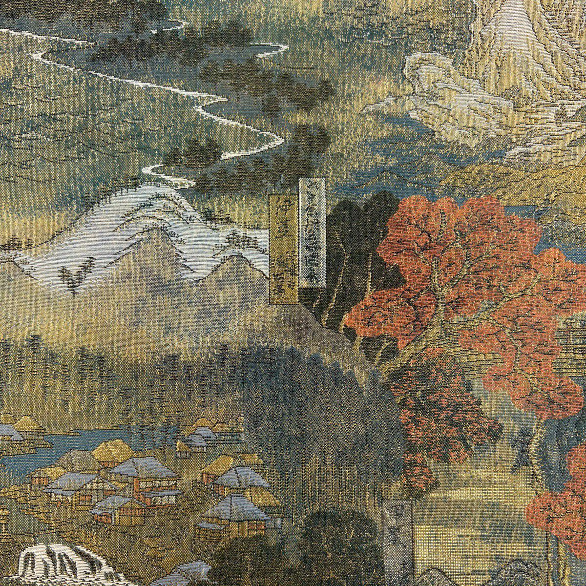 【美品】 袋帶 名品級 風景 樹木 金金箔 金絲 金色 大鼓圖案 純蠶絲