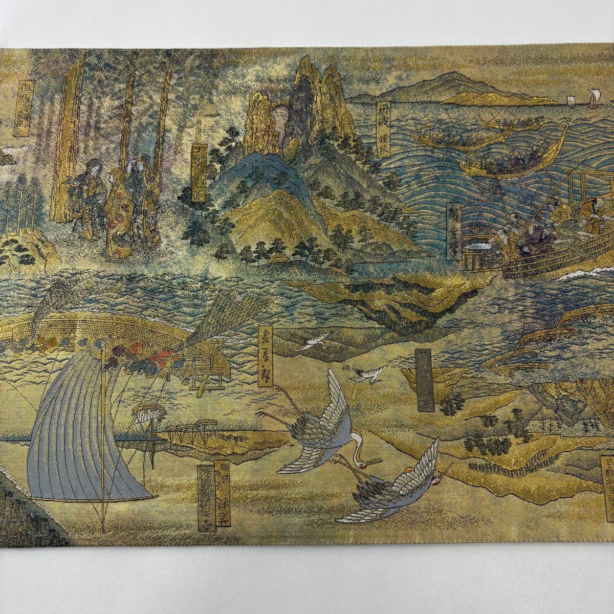 【美品】 袋帶 名品級 風景 樹木 金金箔 金絲 金色 大鼓圖案 純蠶絲