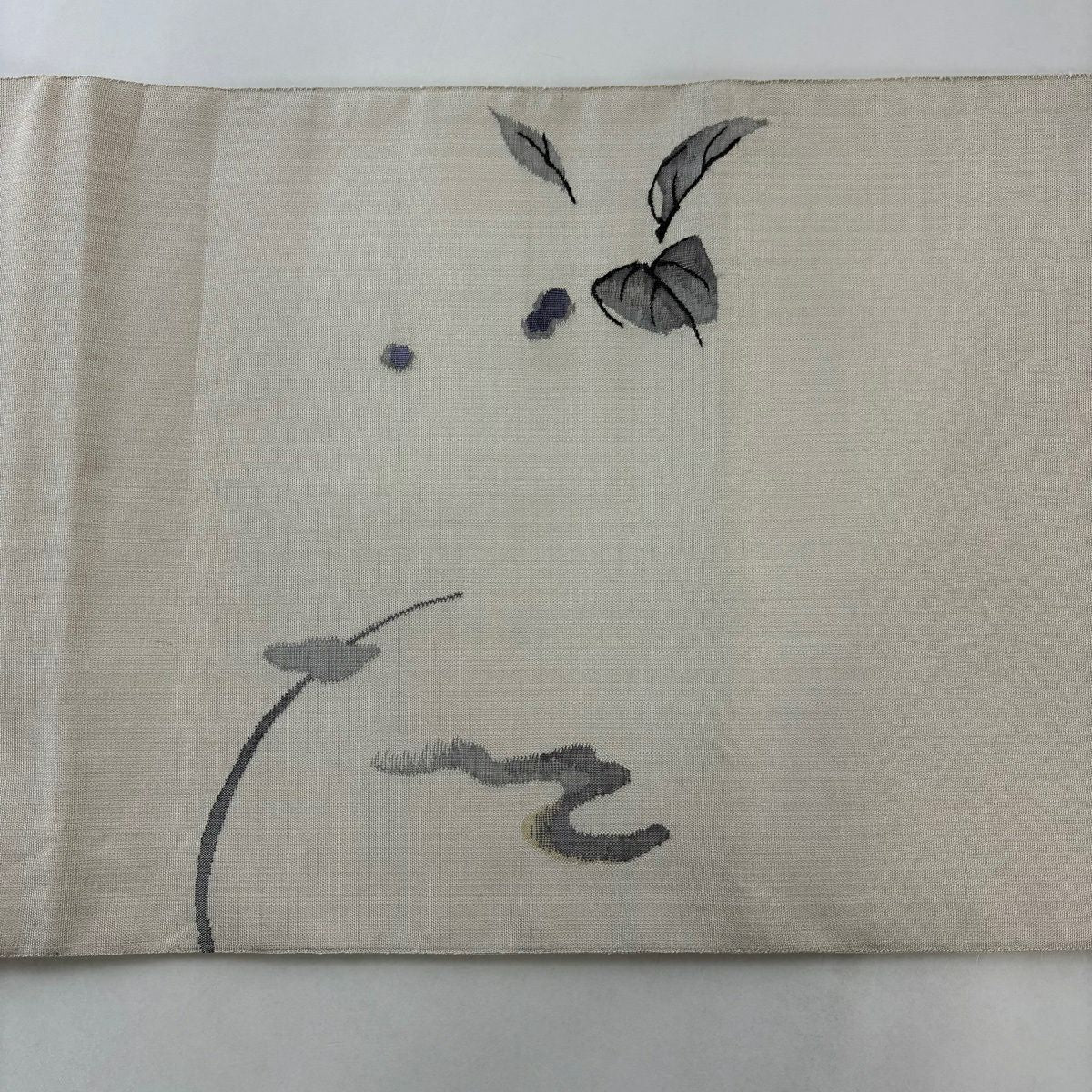 袋帶 名品級 大和 貓頭鷹 葉子 銀線 米色 大鼓圖案 純蠶絲