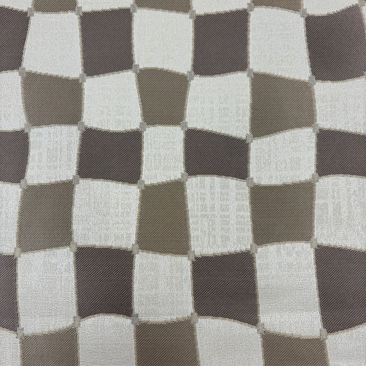 【美品】 袋帶 名品級 附落款 變化市松樹 金金箔 金線 米色 大鼓圖案 純蠶絲