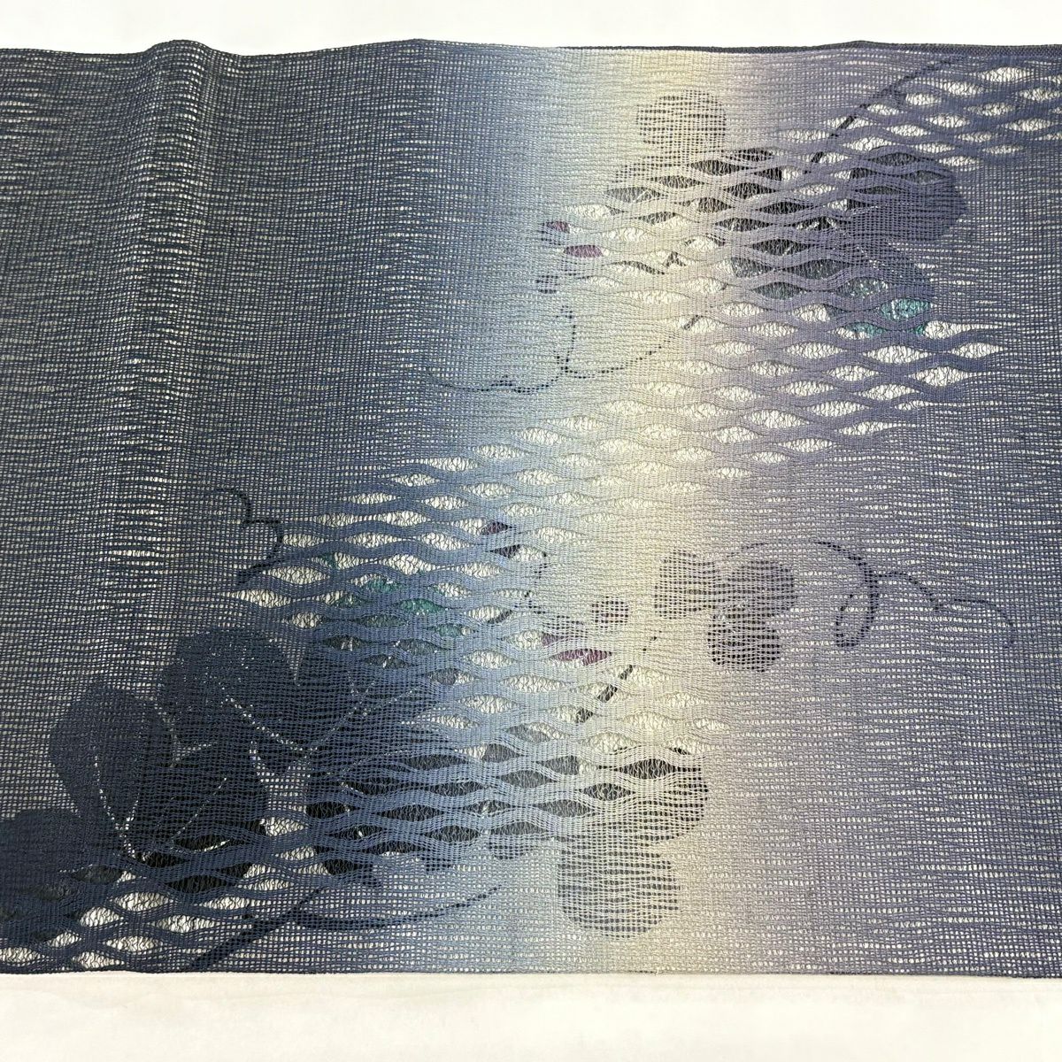 袋帶 名品級 夏帶 葡萄 金金箔 深藍色 大鼓圖案 純蠶絲