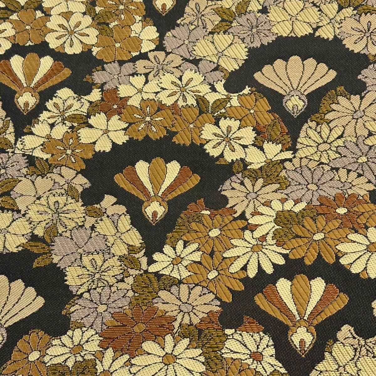 【美品】 袋帶 名品級 附落款 こむさでもーど 雪輪 草花紋刺繡 墨色 六通 純蠶絲