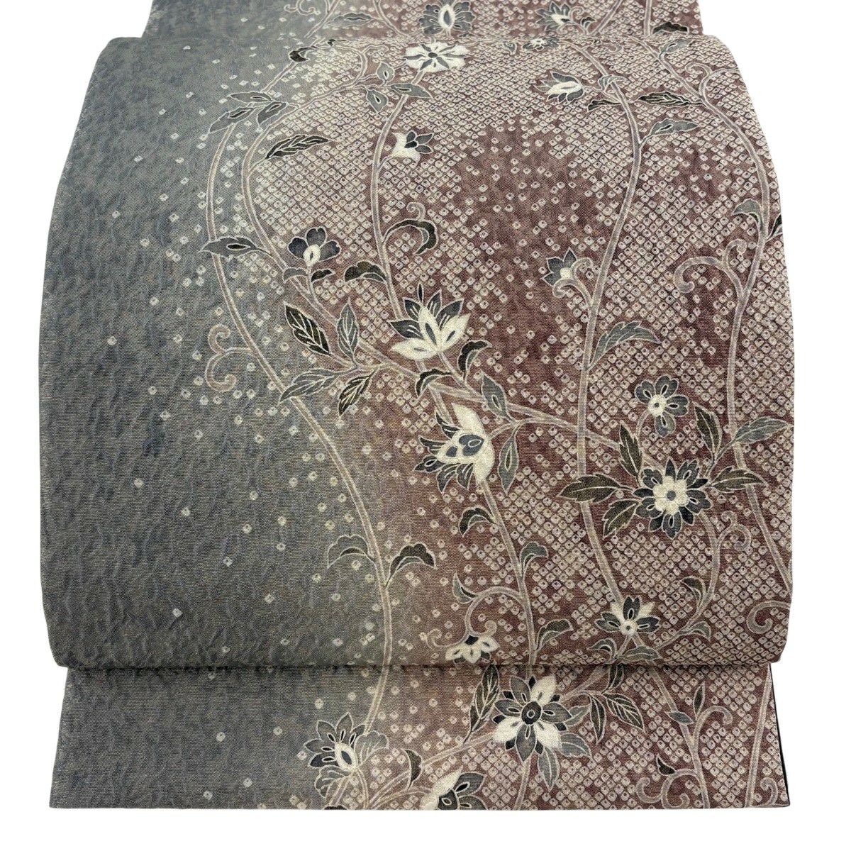 【美品】 袋帶 名品級 手先四通草花紋 兔子 金通薄小豆 六通 純蠶絲