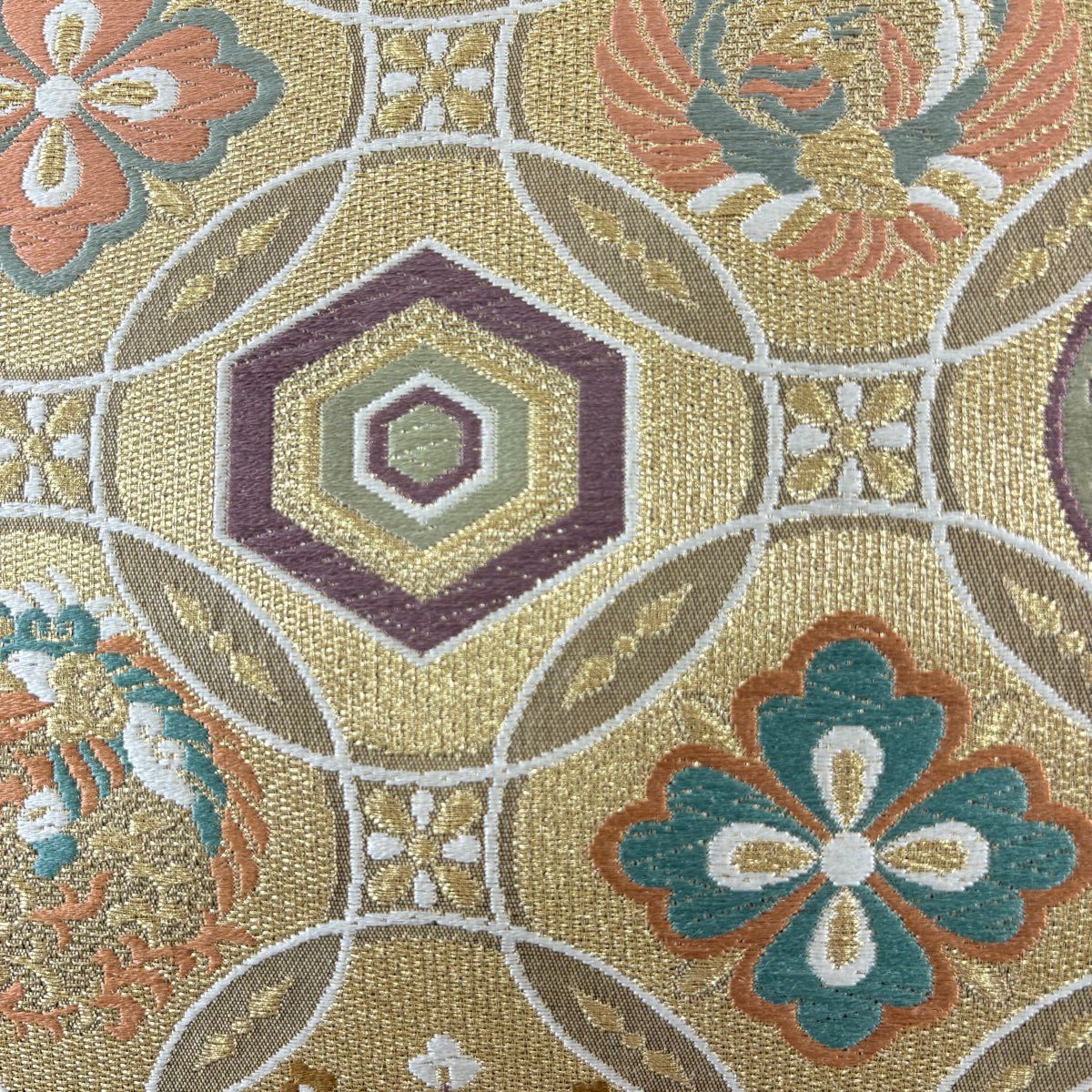 【美品】 袋帶 名品級 桐 鳳凰 金絲 唐織 金色 六通 純蠶絲