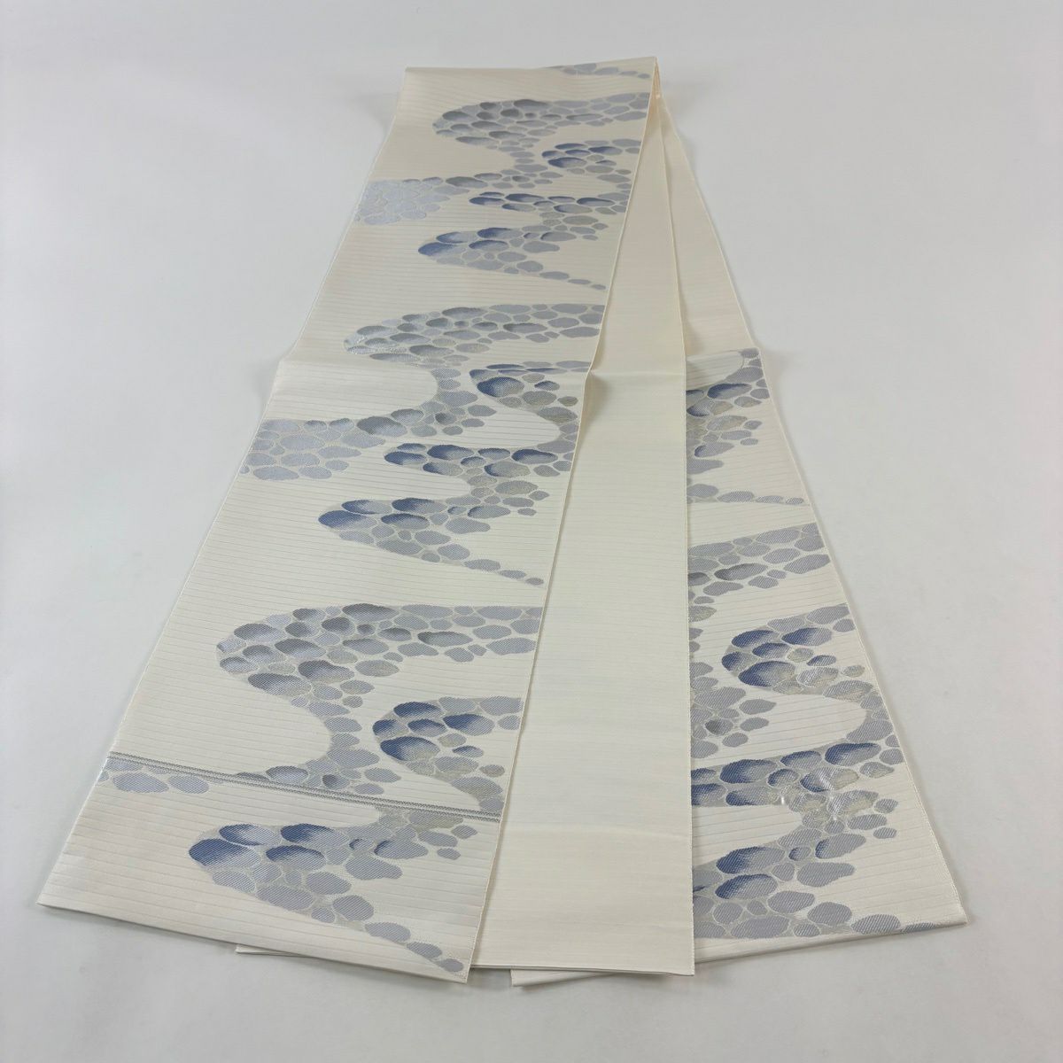 【美品】 袋帶 名品級 服部織物 落款あり 証紙あり 石畳 霞 金金箔 銀線 奶油 六通 純蠶絲