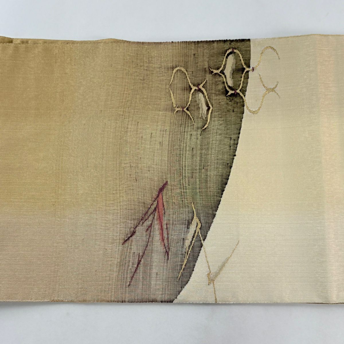 袋帶 名品級 蟹 流水 金絲 綴織 米色 大鼓圖案 純蠶絲