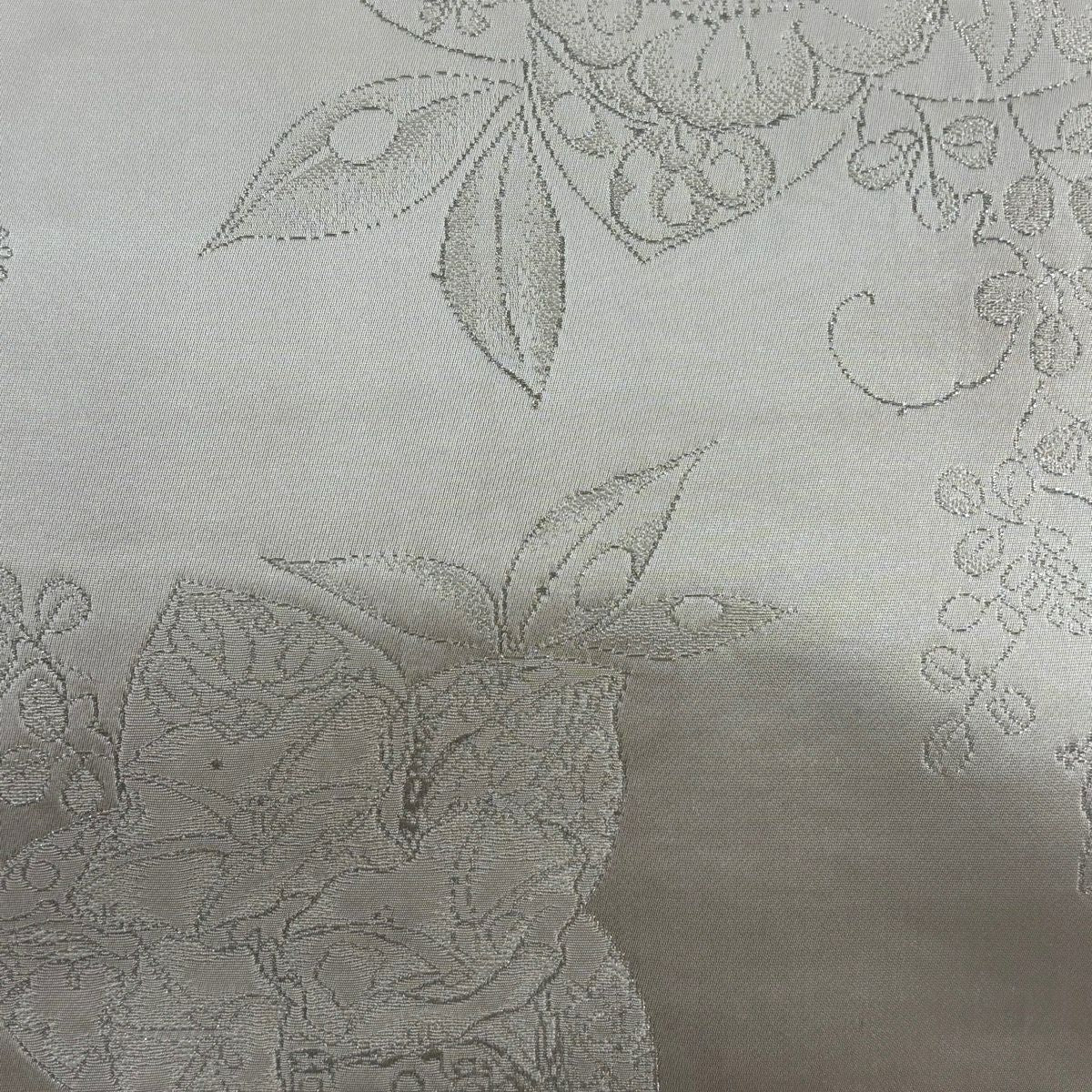 【美品】 袋帶 名品級 大脇一心 附落款 草花紋 銀線 米色 六通 純蠶絲