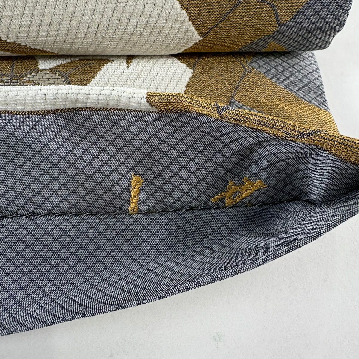 【美品】 袋帶 名品級 橘 竹子 金絲 米色 六通 純蠶絲