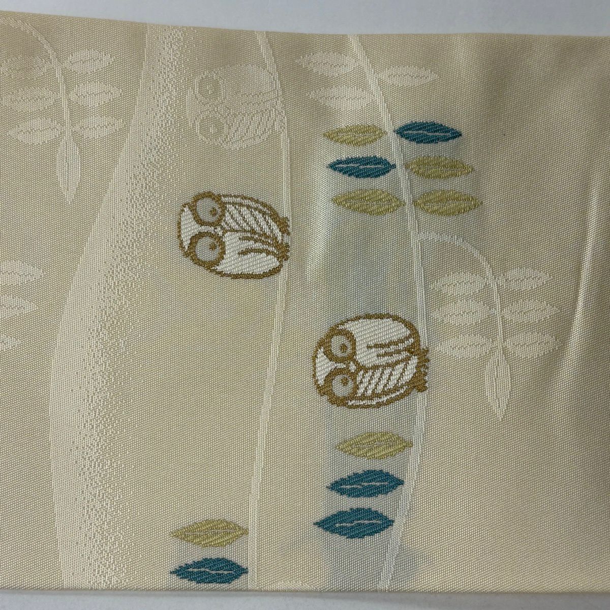 【美品】名古屋帶 名品級 蛇鵰 葉子 米色 純蠶絲