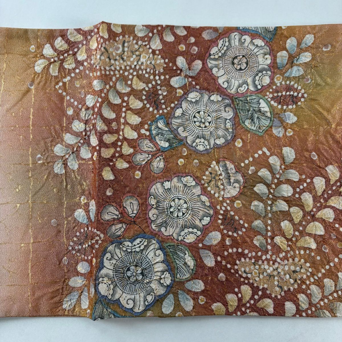 【美品】 袋帶 名品級 辻花染 銀線 金金箔 粉紅色 大鼓圖案 純蠶絲