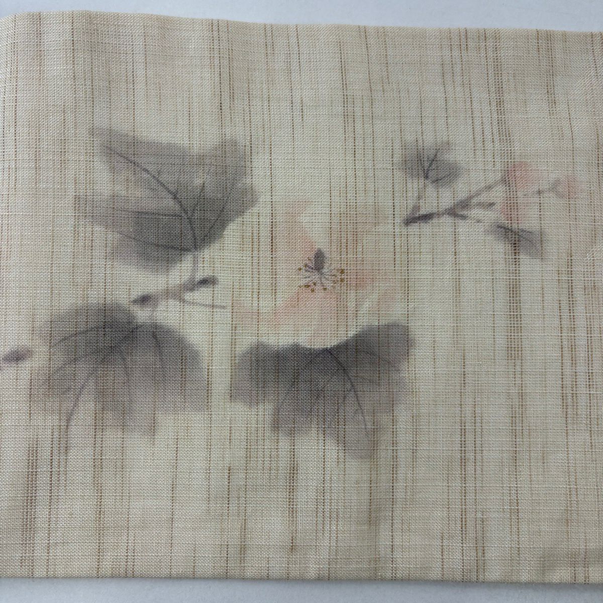 【美品】名古屋帶 名品級 鈴乃屋 枝花 蟹 米色 純蠶絲