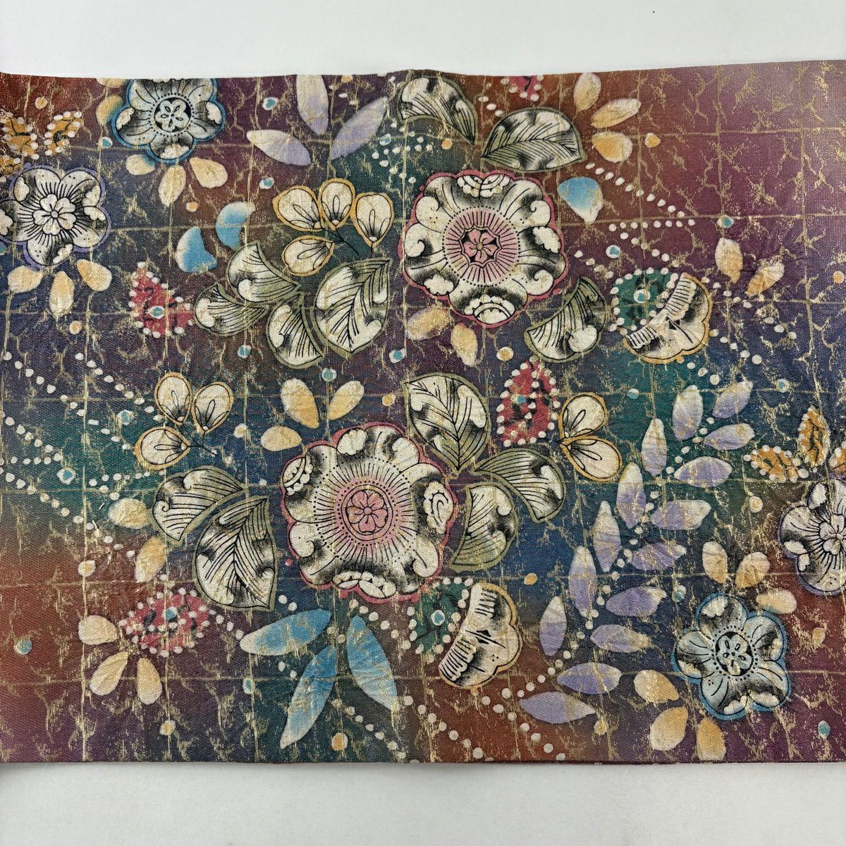 【美品】 袋帶 名品級 辻花染 銀線 金金箔 灰紫 お太鼓圖案 純蠶絲