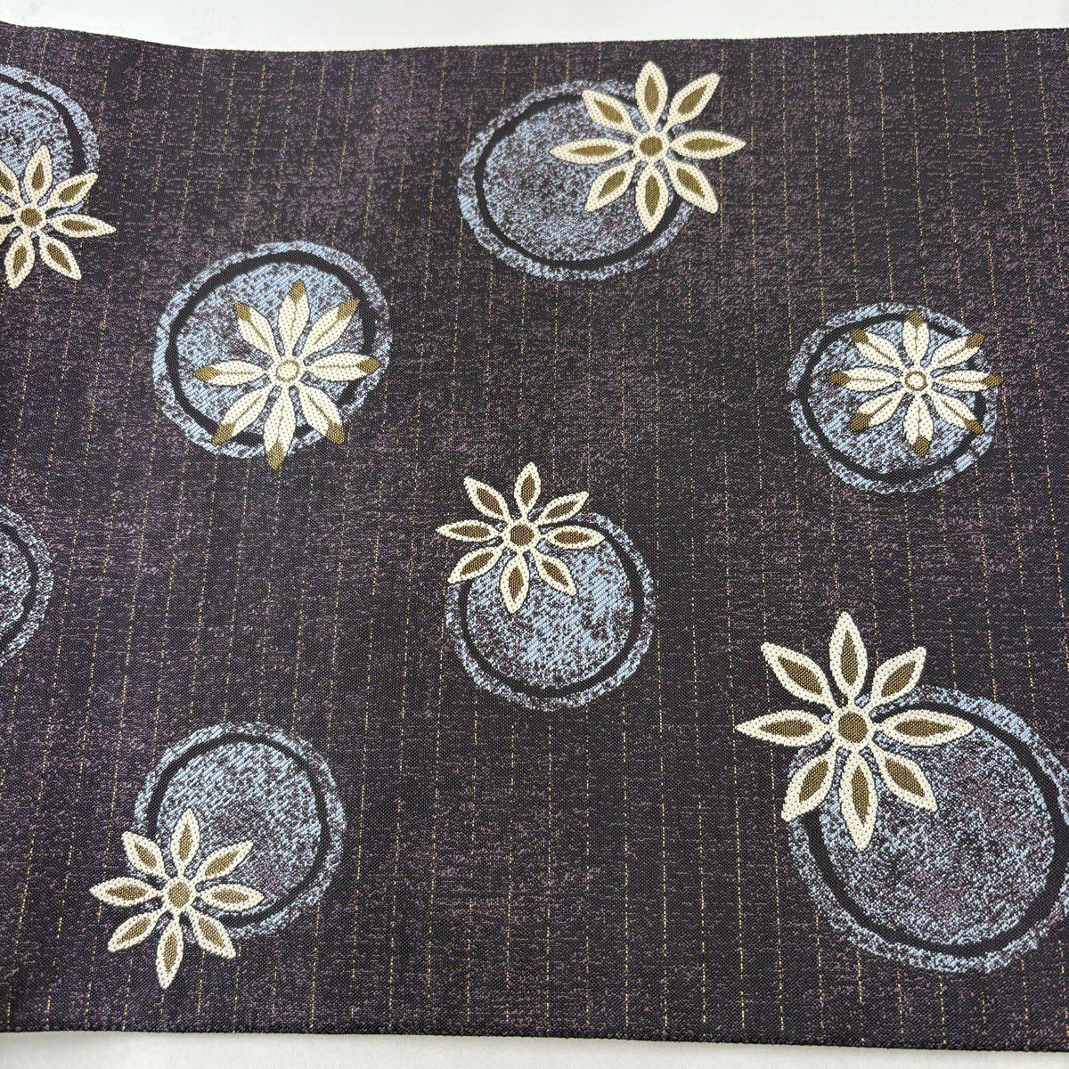 【美品】 袋帶 名品級 花 圓紋 金金箔 深紫 全通 純蠶絲