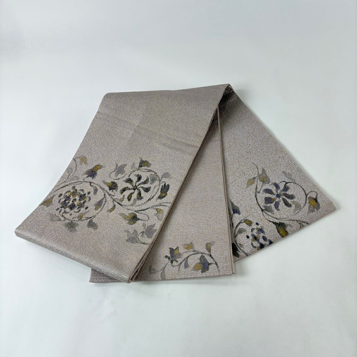 袋帶 名品級 花唐草紋 金絲 金銀彩 灰櫻 お太鼓圖案 純蠶絲