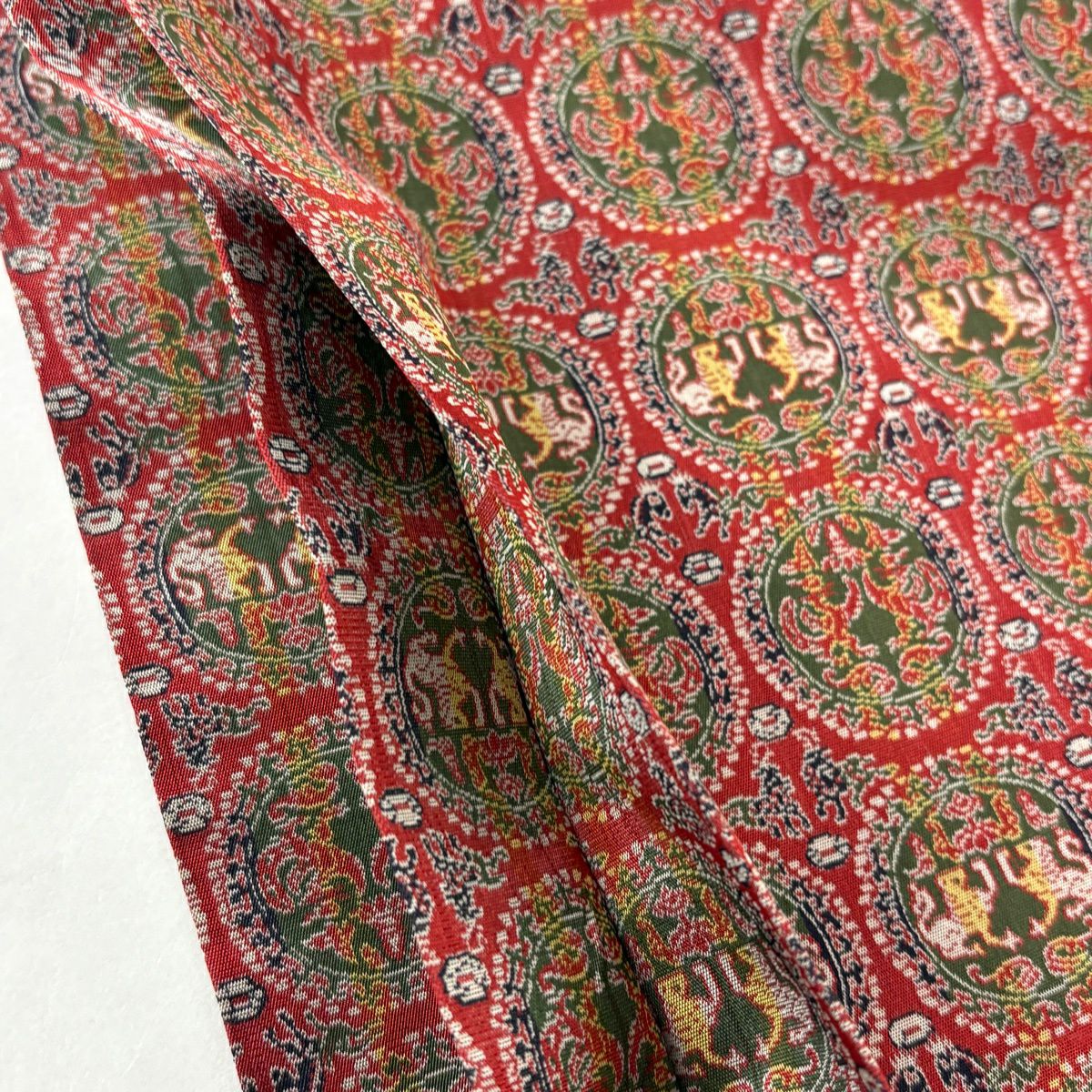 【美品】 開口名古屋帶 名品級 龍村美術織物 比翼仕立 雲紋白虎朱雀錦 茜 純蠶絲