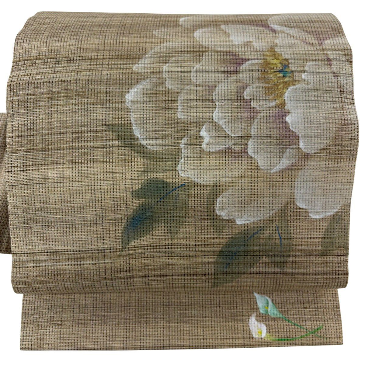 【美品】 名古屋帶 名品級 落款 草花紋 金絲 金銀彩 米色 純蠶絲