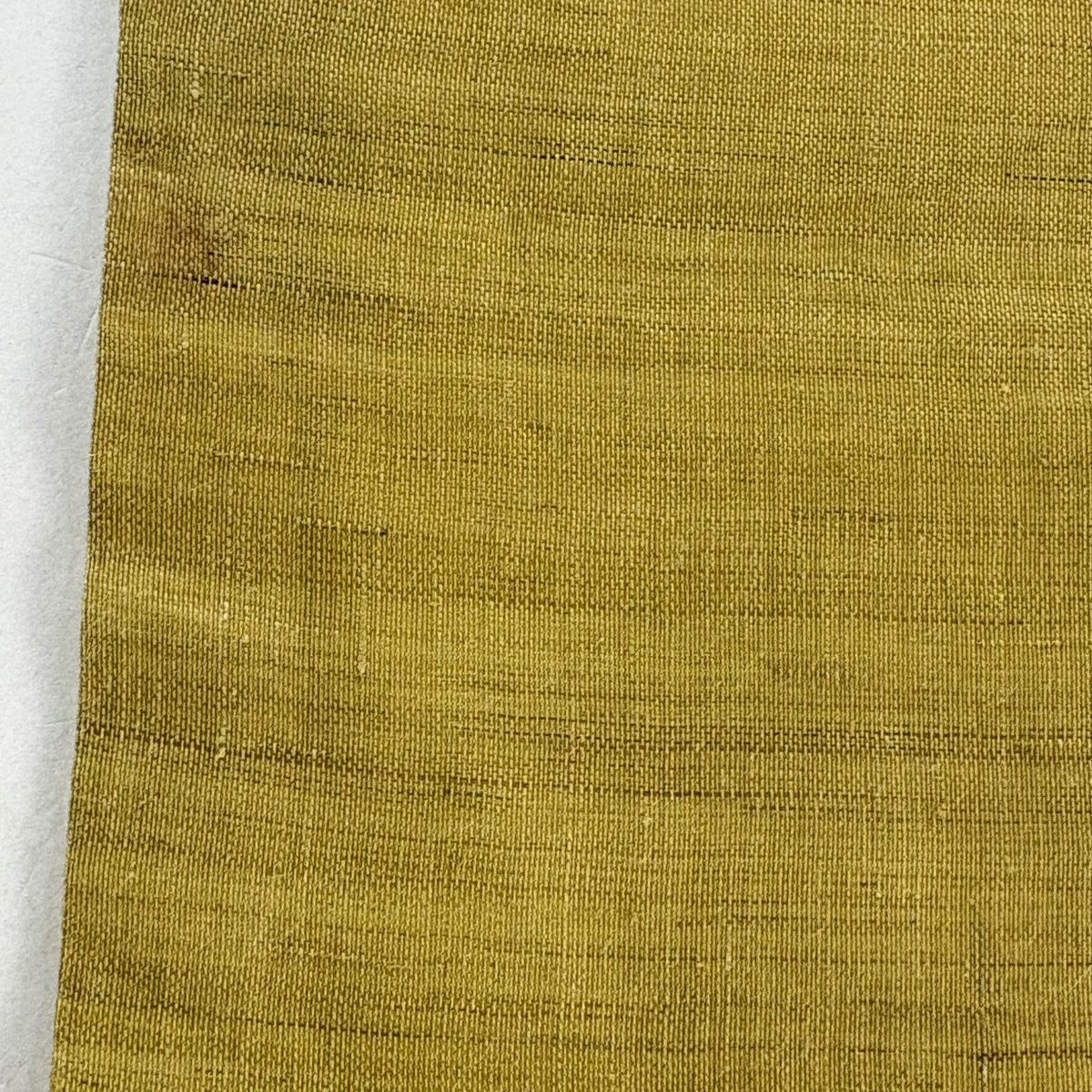 名古屋帶 名品級 夏帶 楓 樹葉 芥末色 純蠶絲